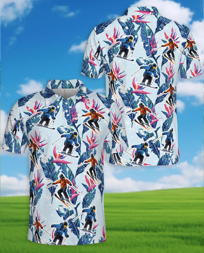 Tropical Skiing Polo Shirt for Men, Winter Adventure Pattern | Azhawaiian