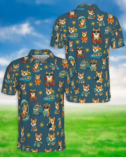 Corgi Beach Polo Shirt, Tropical Vacation Print | Azhawaiian