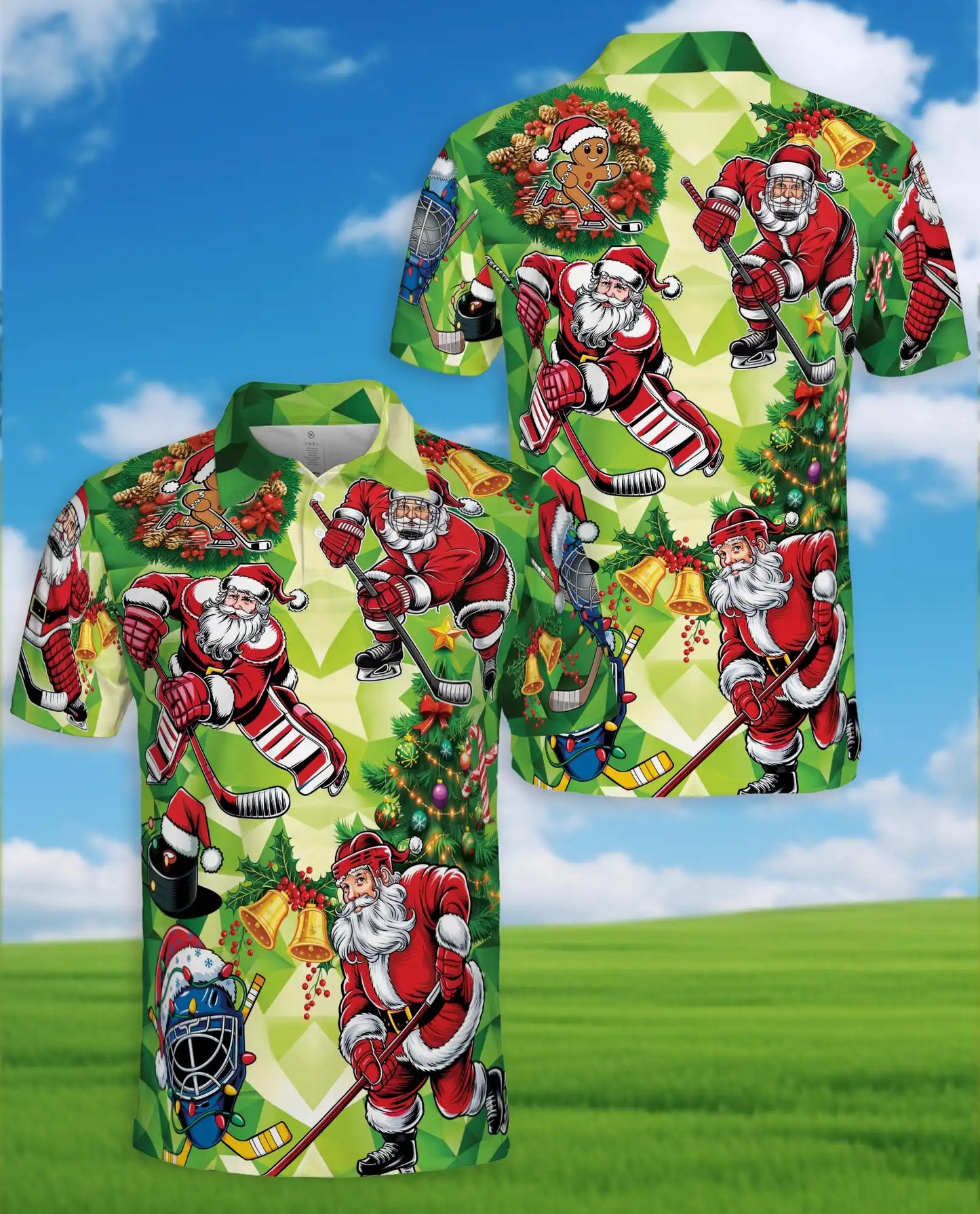 Christmas Hockey Santa Polo Shirt for Men, Festive Holiday Style | Azhawaiian