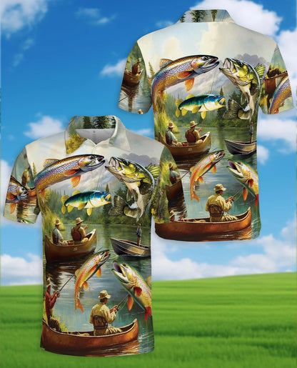 Trout Fishing Polo Shirt for Men, Outdoor Angler Style | Azhawaiian