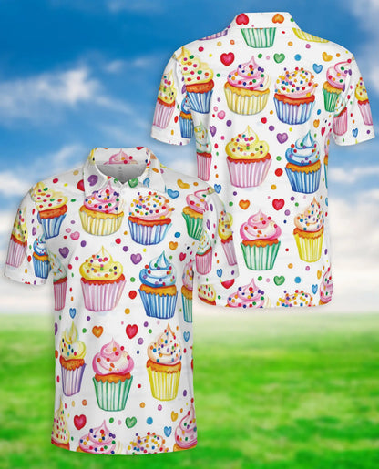 Cupcake 3D Polo Shirt for Men, Sweet Dessert Candy Style | Azhawaiian