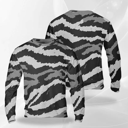 Grey Tiger Stripe Camouflage Sweatshirt – Colorful Graphic 3D All Over Print Design