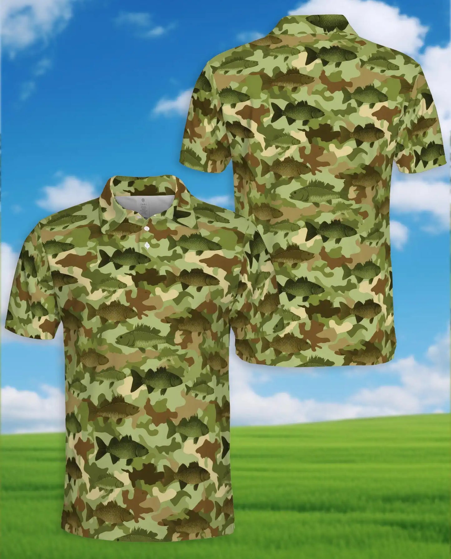 Camo Fish Polo Shirt for Men, Outdoor Fishing Style | Azhawaiian