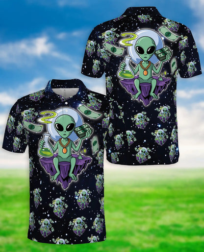 Funny Alien 3D Polo Shirt for Men, Space Cartoon Sci-Fi Style | Azhawaiian