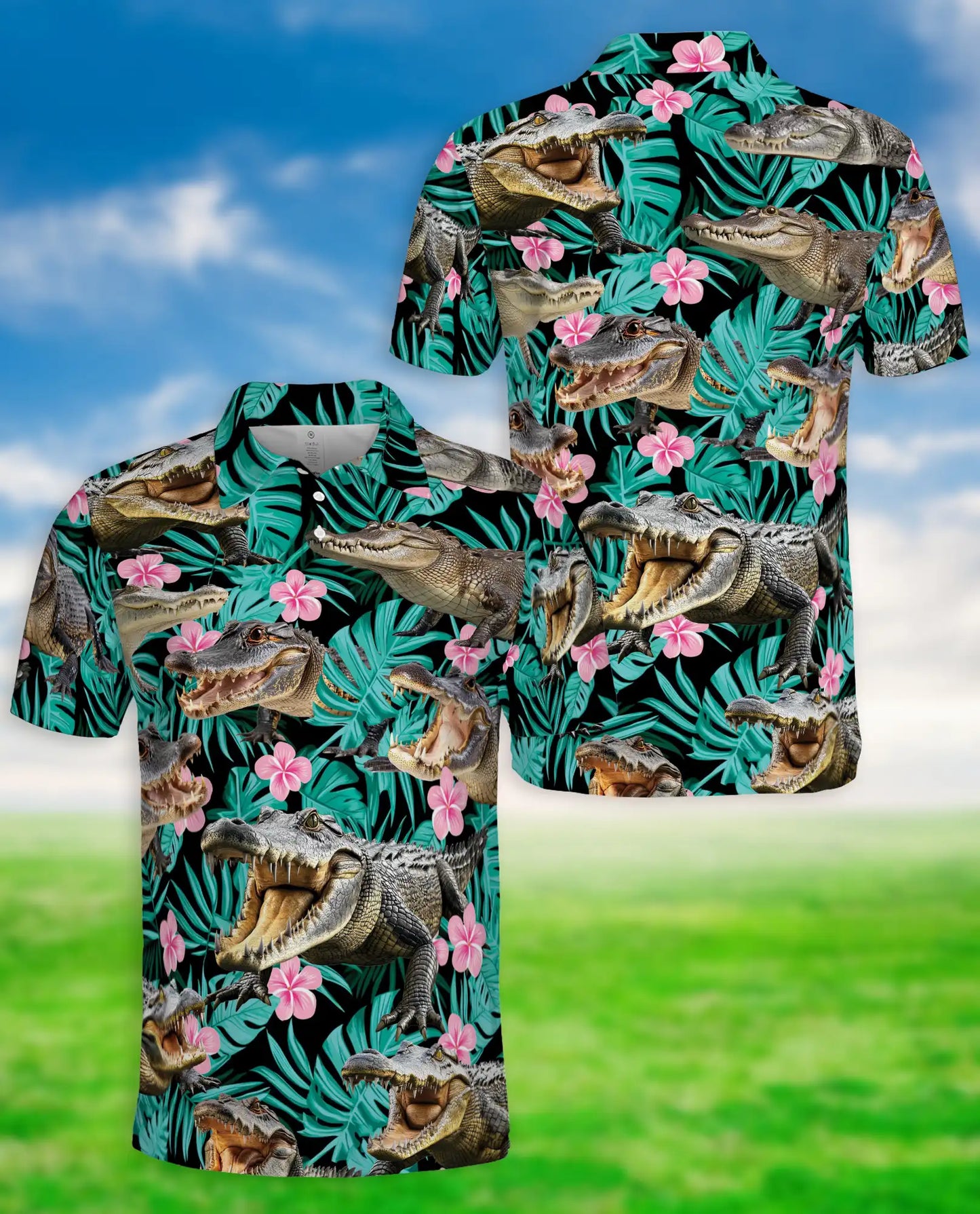 Alligator Tropical Hawaiian Polo Shirt for Men | Azhawaiian