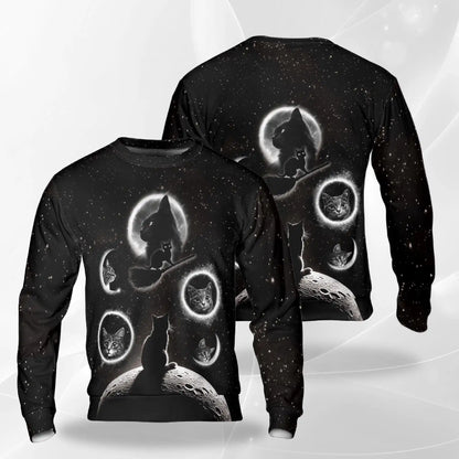 Black Cat Moonlight Sweatshirt – Colorful Graphic 3D All Over Print Design