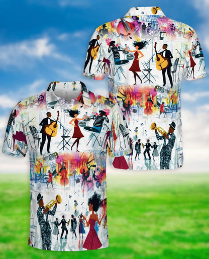 Jazz Music Party 3D Polo Shirt for Men, Colorful Retro Musician Style | Azhawaiian