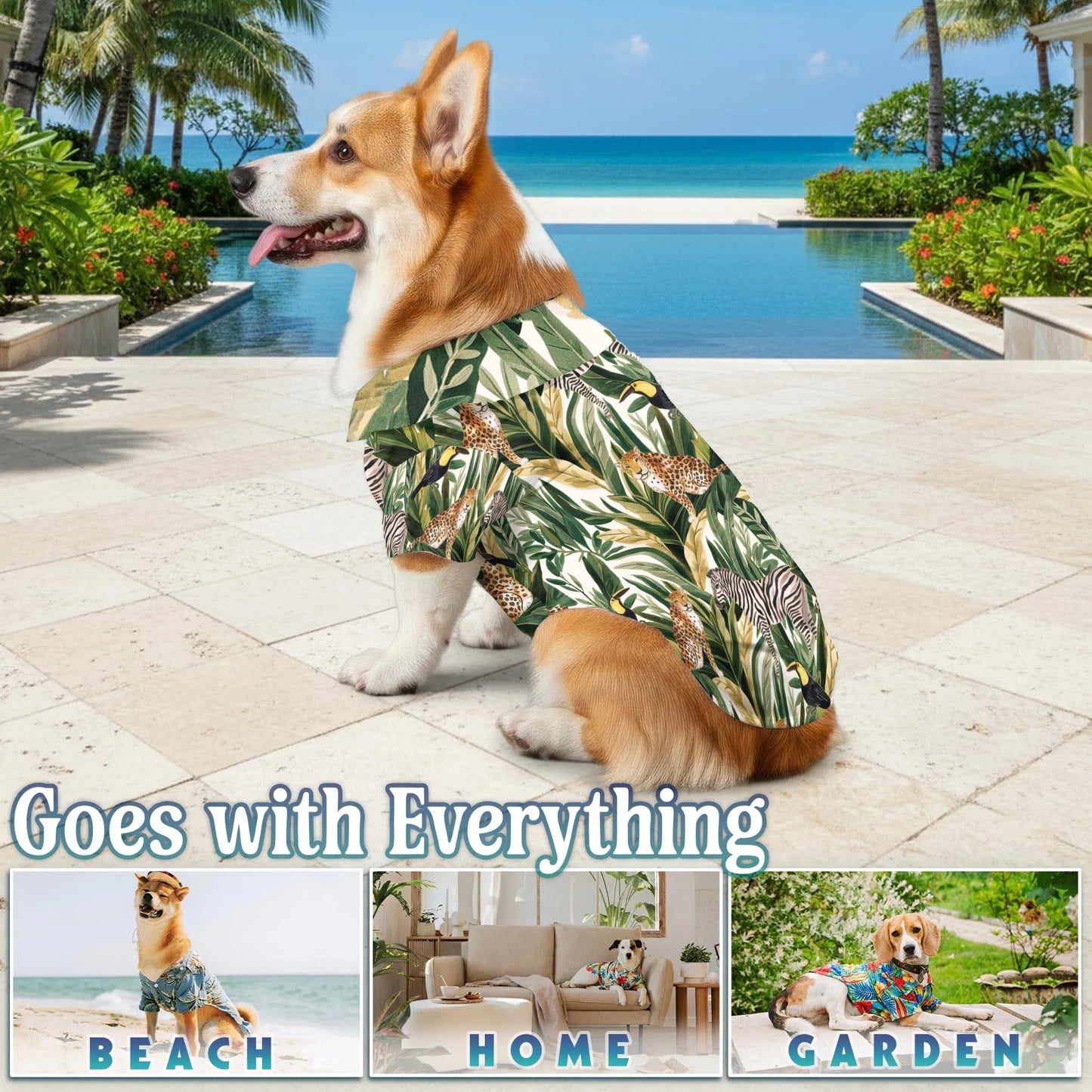 Tropical Summer Wild Animals and Plants Beach Matching Dog Owner Hawaiian Shirts, Pet Aloha Shirt - Azhawaiian