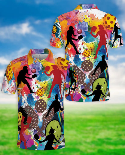Colorful Pickleball Art 3D Polo Shirt for Men, Retro Sports Player Style | Azhawaiian