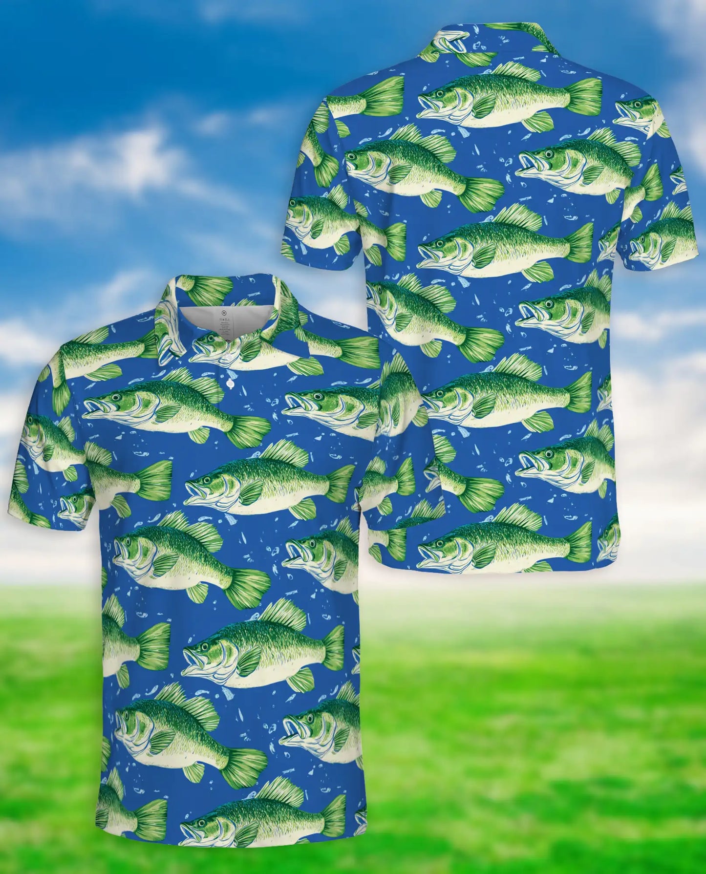 Largemouth Bass Fish Polo Shirt for Men- Angler Fish Pattern | Azhawaiian