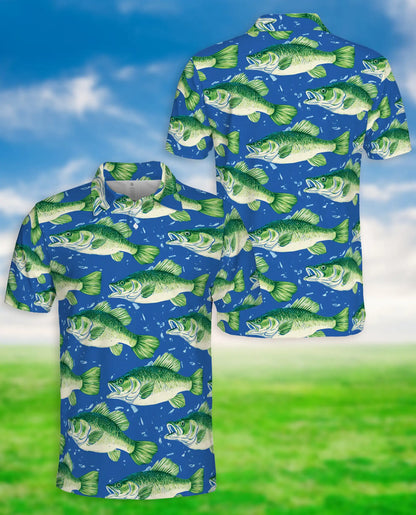 Largemouth Bass Fish Polo Shirt for Men- Angler Fish Pattern | Azhawaiian