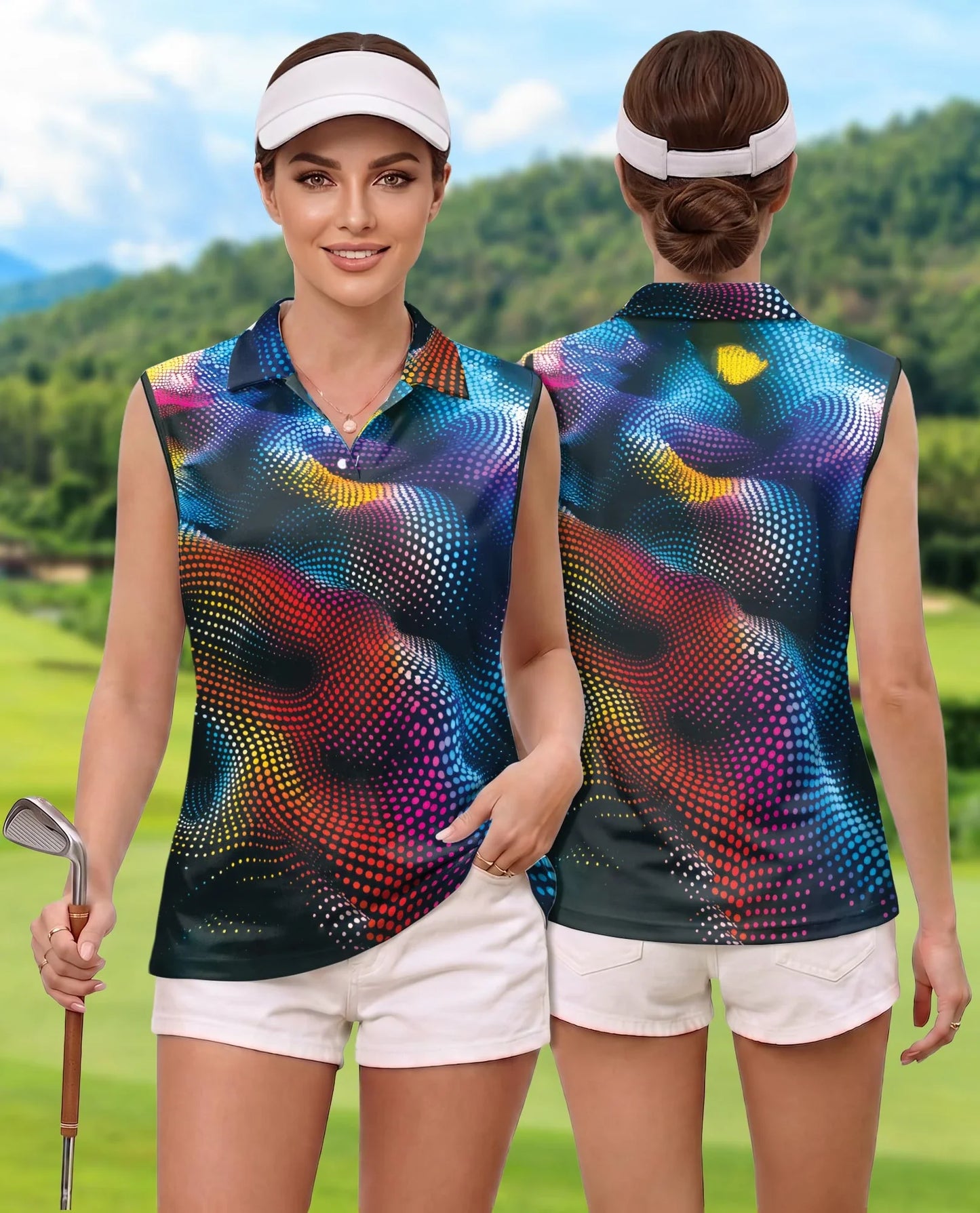 Dynamic Dots Sleeveless Polo Shirt for Women | Azhawaiian