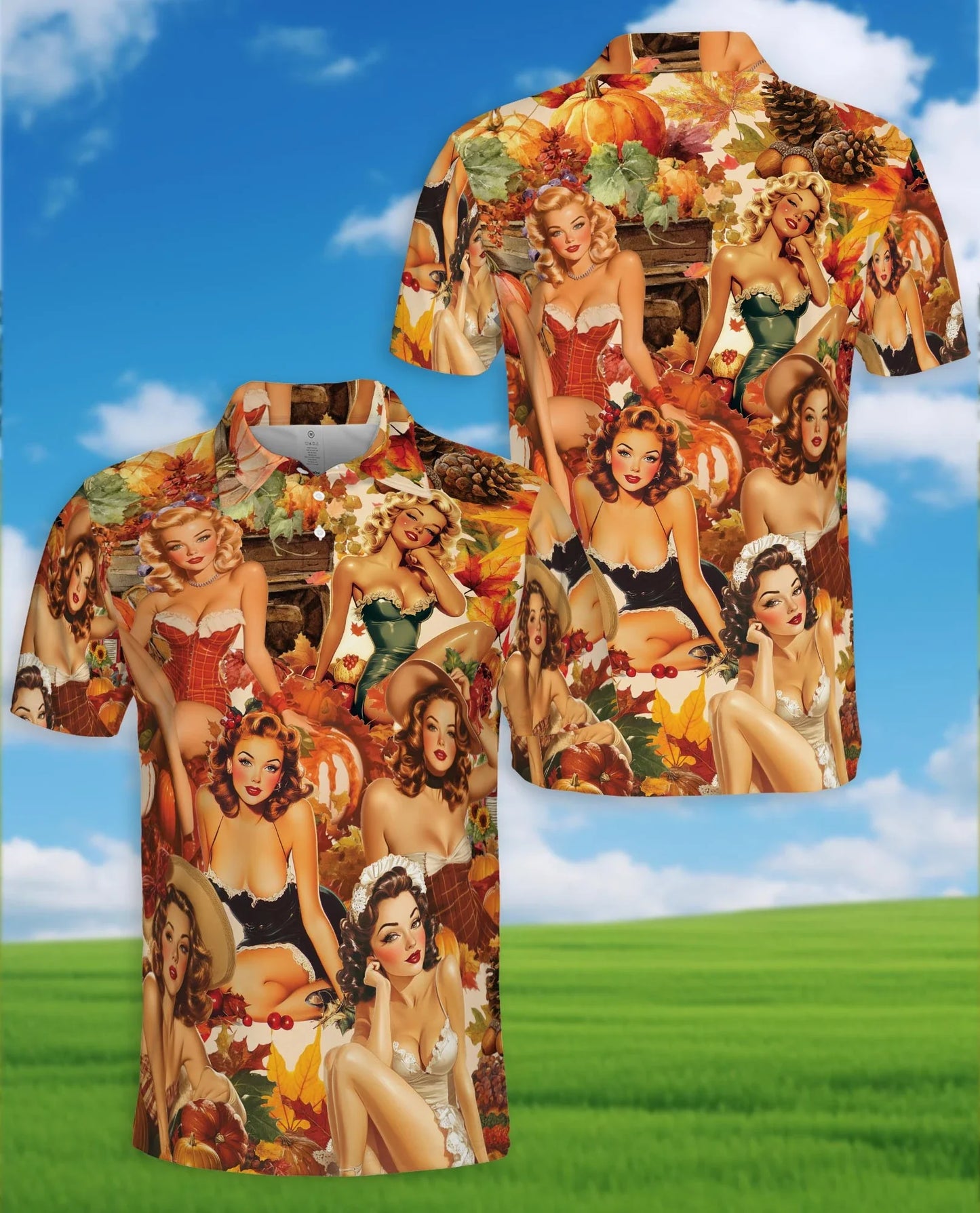 Autumn Sweet Girl Polo Shirt for Men, Fall Seasonal Style | Azhawaiian