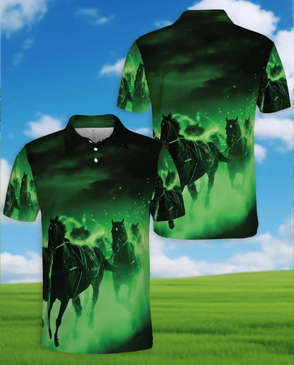 Black Horse Polo Shirt for Men, Mystic Racing Style | Azhawaiian