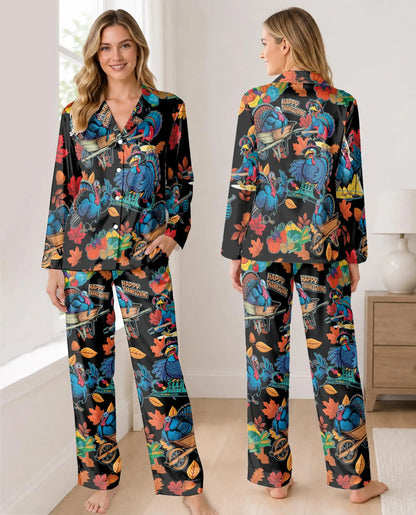 Thanksgiving DJ Turkey Pajama Set for Women – Funny Fall Print