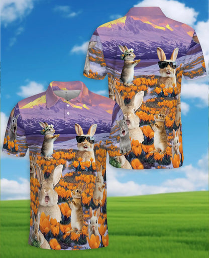Funny Bunny Polo Shirt - Wildflower Meadow Rabbit Style | Azhawaiian
