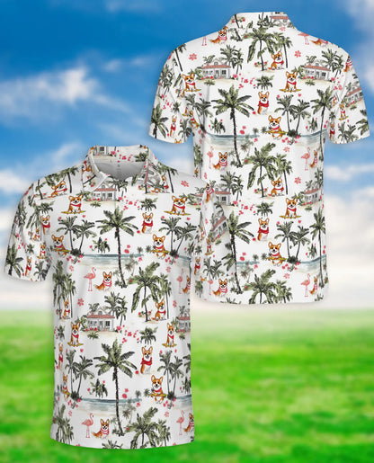 Corgi Tropical Beach Polo Shirt for Men-Summer Vacation Dog Lover Shirt | Azhawaiian