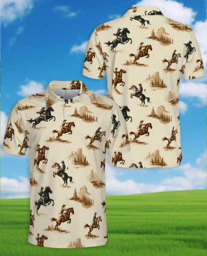 Western Cowboy Polo Shirt for Men, Vintage Ranch Style | Azhawaiian