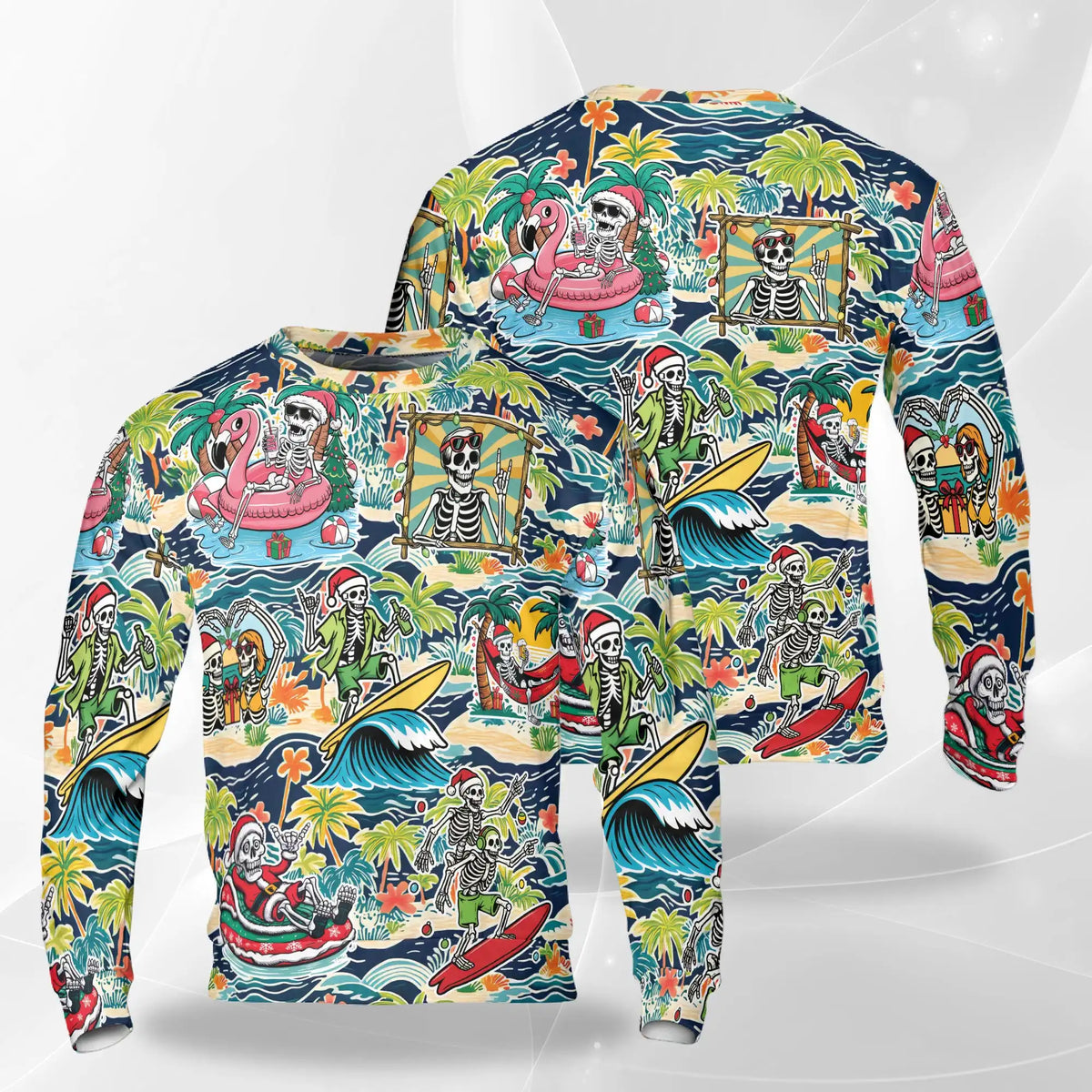 Christmas Skeleton Beach Sweatshirt – Tropical Christmas 3D All Over Print Design