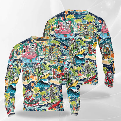 Christmas Skeleton Beach Sweatshirt – Tropical Christmas 3D All Over Print Design
