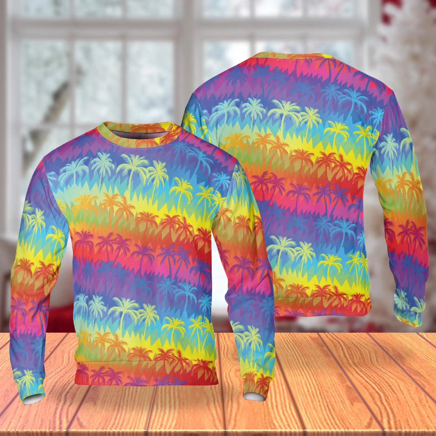 Rainbow Palm Tree Pattern Sweatshirt – Tropical 3D All Over Print Design