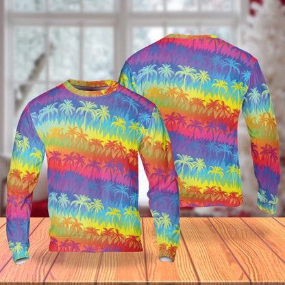 Rainbow Palm Tree Pattern Sweatshirt – Tropical 3D All Over Print Design