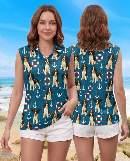 English Springer Spaniel Sleeveless Polo Shirt for Women, Cute Dog Lover Style | Azhawaiian