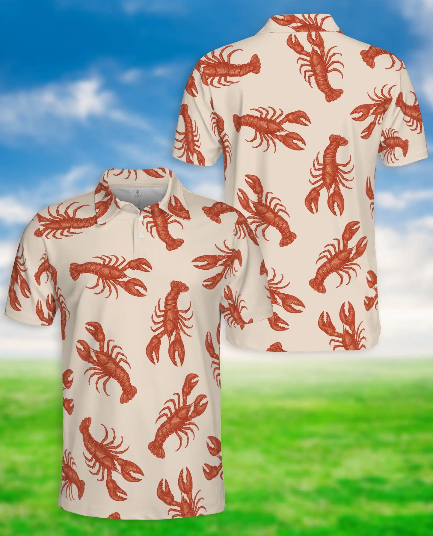 Lobster Beach 3D Polo Shirt for Men, Tropical Summer Style | Azhawaiian