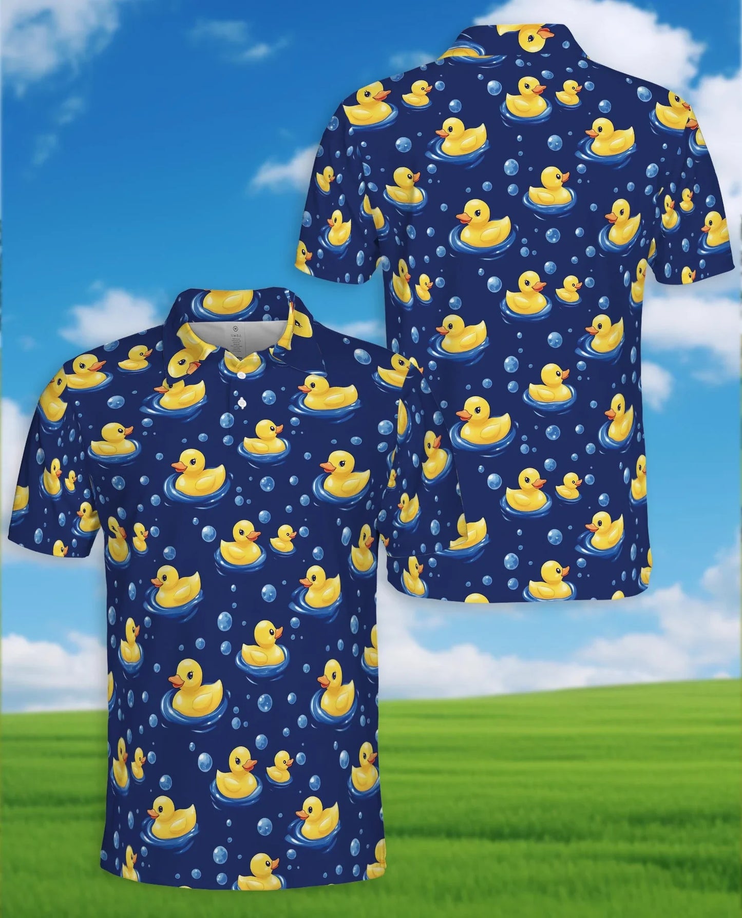Duck Pattern Polo Shirt for Men, Cute Wildlife Style | Azhawaiian