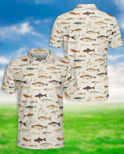 Fishing Fish Pattern Polo Shirt, Outdoor Style | Azhawaiian