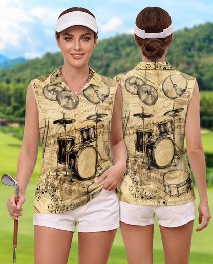 Drum Pattern Sleeveless Polo Shirt for Women | Azhawaiian