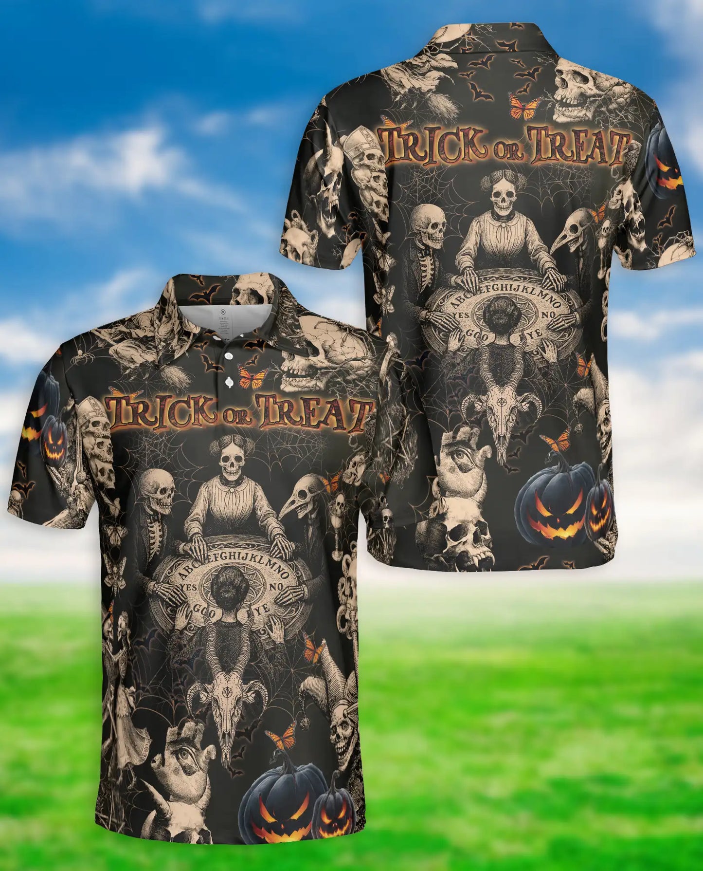 Halloween Skull Polo Shirt, Trick or Treat Style | Azhawaiian