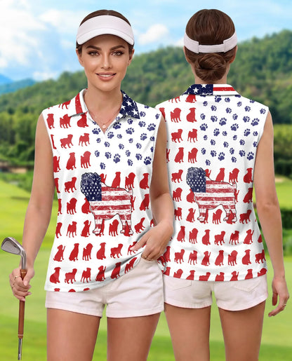 Pug Flag Sleeveless Polo Shirt for Women