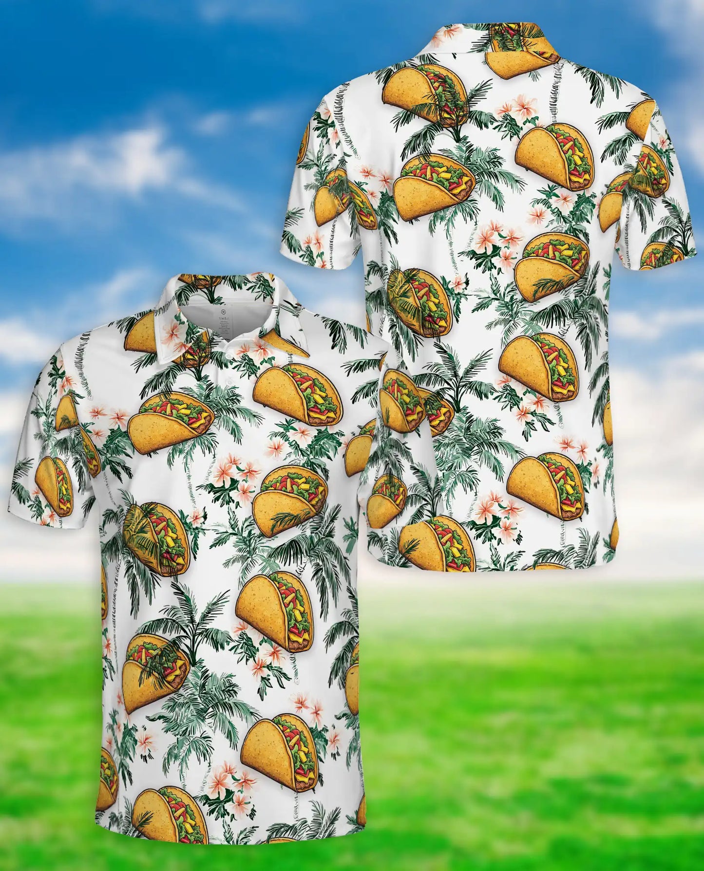 Funny Taco Tropical 3D Polo Shirt for Men, Hawaiian Food Lover Style | Azhawaiian