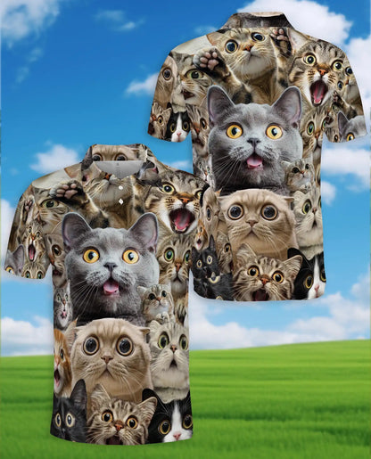 Funny Cat Faces Polo Shirt for Men - Cute Cat Lover | Azhawaiian