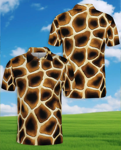 Giraffe Print Polo Shirt-Safari Animal Pattern Design | Azhawaiian
