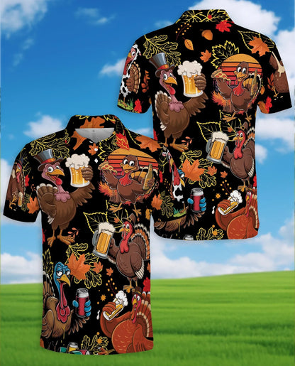 Funny Thanksgiving Turkey Polo Shirt for Men, Holiday Pattern Style | Azhawaiian