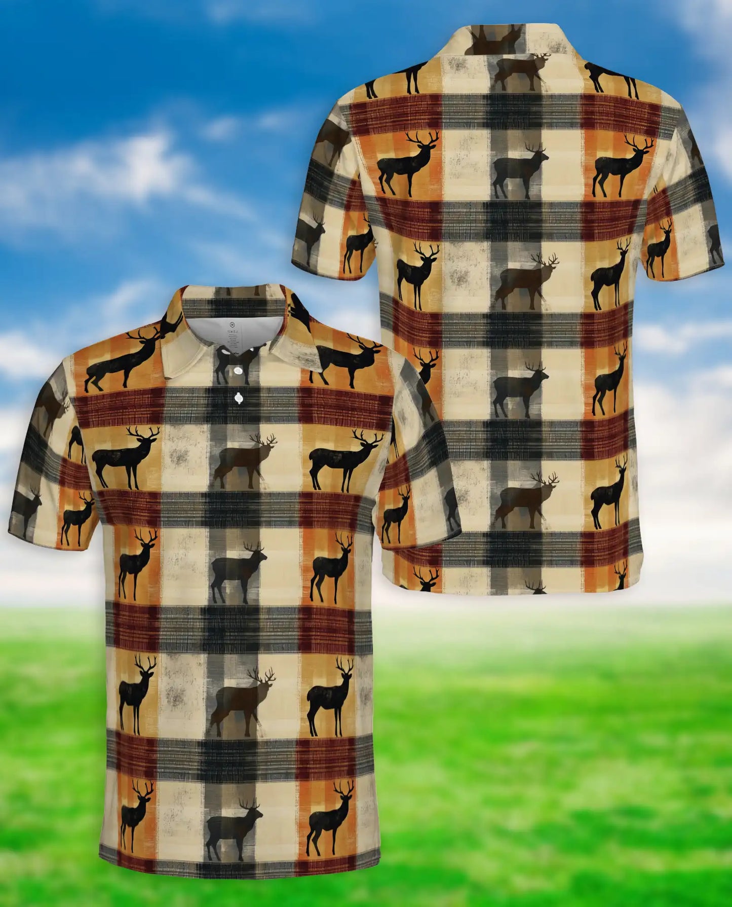 Deer Plaid 3D Polo Shirt for Men, Rustic Hunting Outdoor Style | Azhawaiian