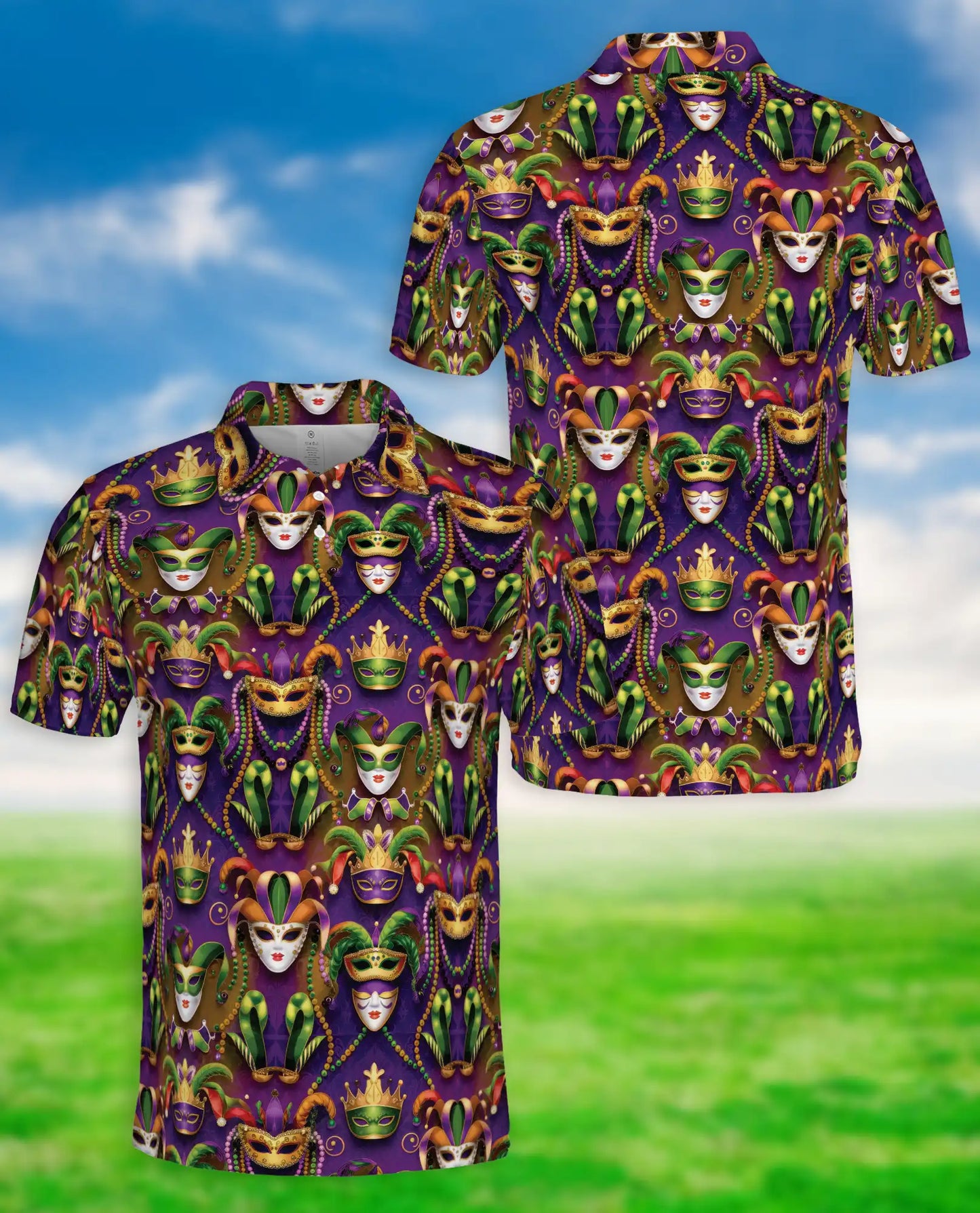 Mardi Gras Mask Hawaiian Polo Shirt | Azhawaiian