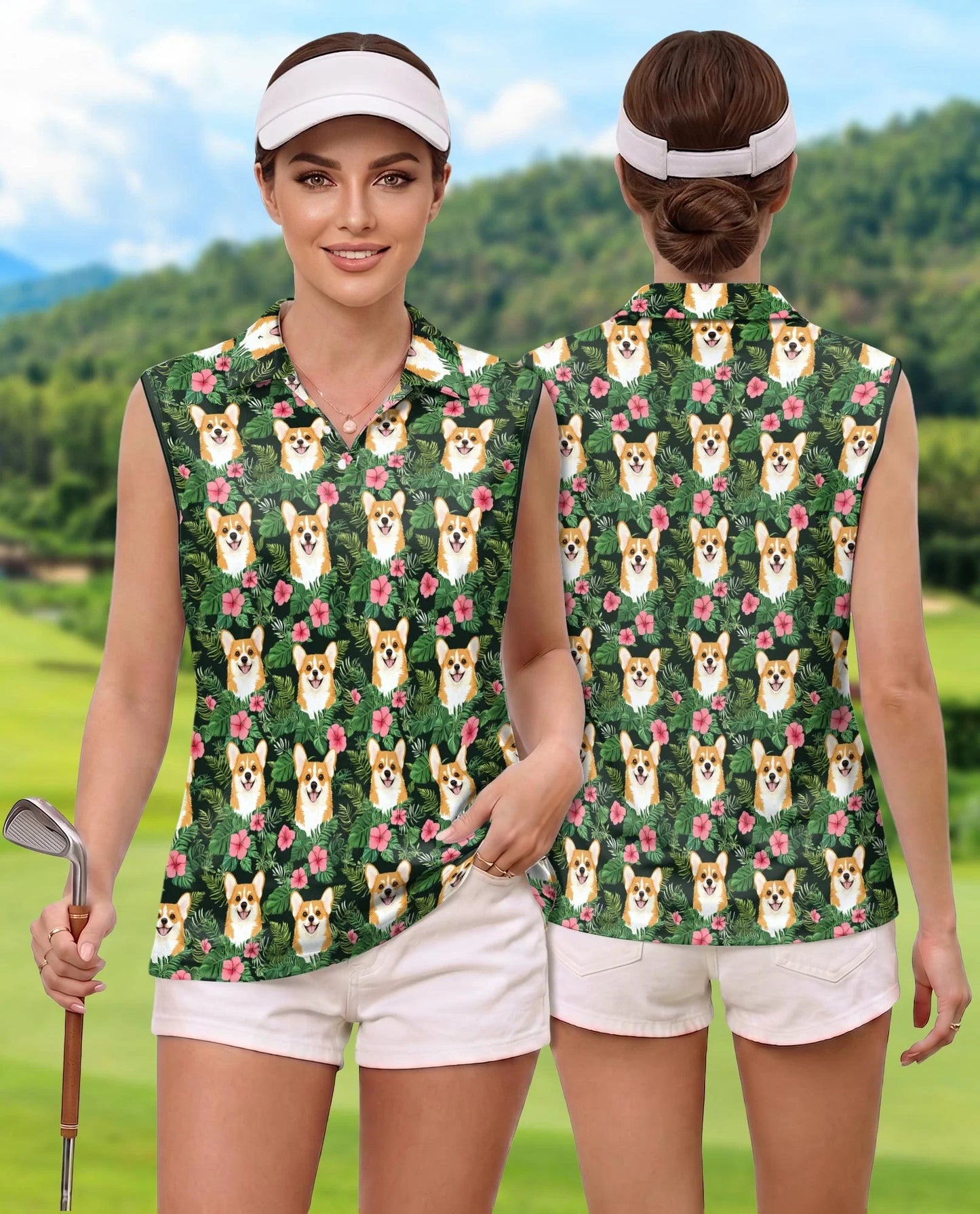Corgi Love Flower Beach Shirt for Women