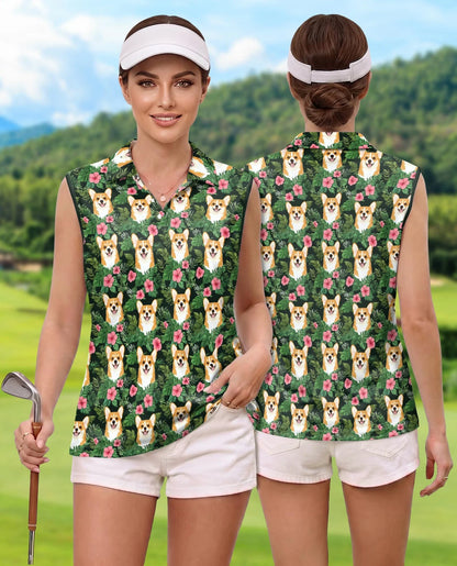 Corgi Love Flower Beach Shirt for Women