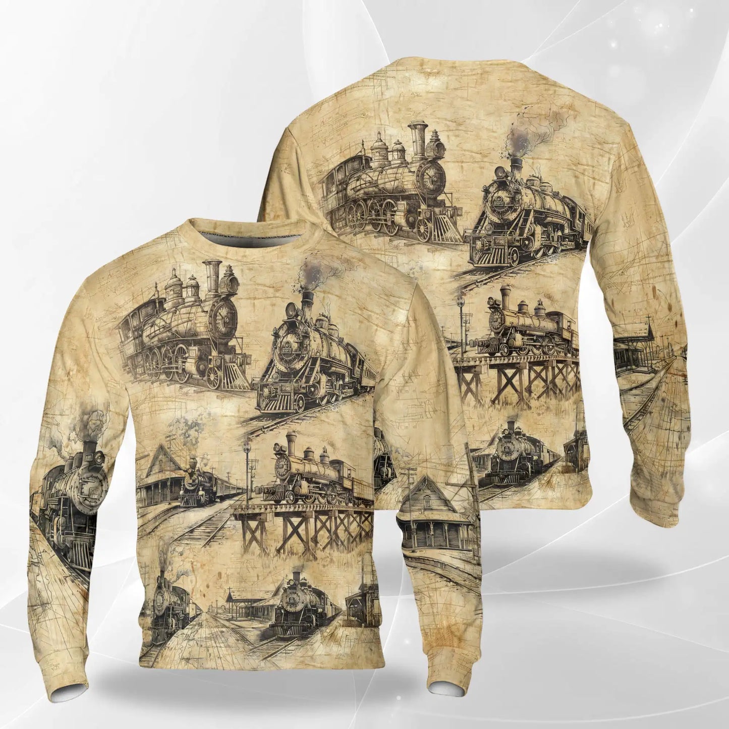 Vintage Locomotive Engine Sweatshirt – Vintage 3D All Over Print Design