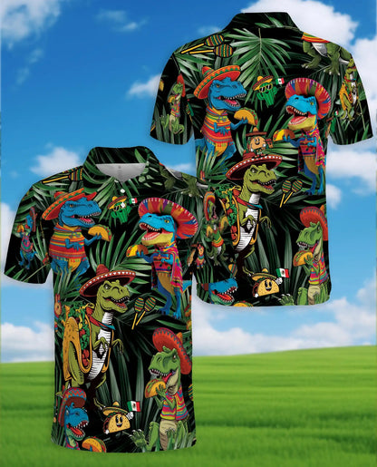 Fiesta Dinosaur Taco Hawaiian Polo Shirt-Funny Mexican Party Design | Azhawaiian