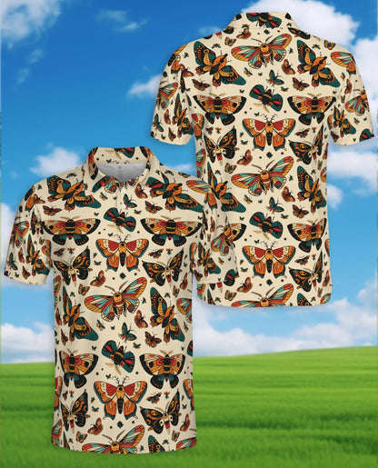 Vintage Butterfly Pattern Polo Shirt for Men, Retro Floral Nature Style | Azhawaiian