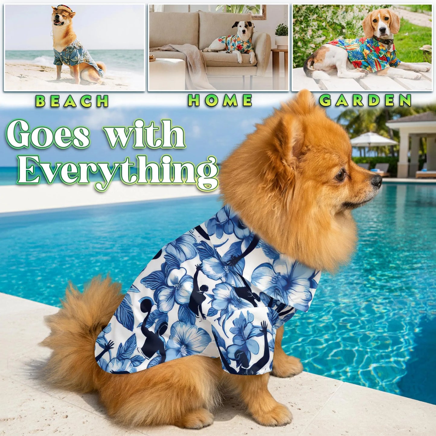 Water Polo Tropical Hibiscus Print Matching Dog Owner Hawaiian Shirts, Funny Pet Aloha Shirt for Beach Vacation - Azhawaiian