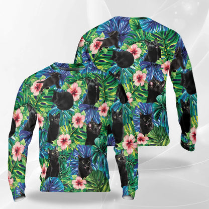 Black Cat Monstera Tropical Sweatshirt – Tropical 3D All Over Print Design