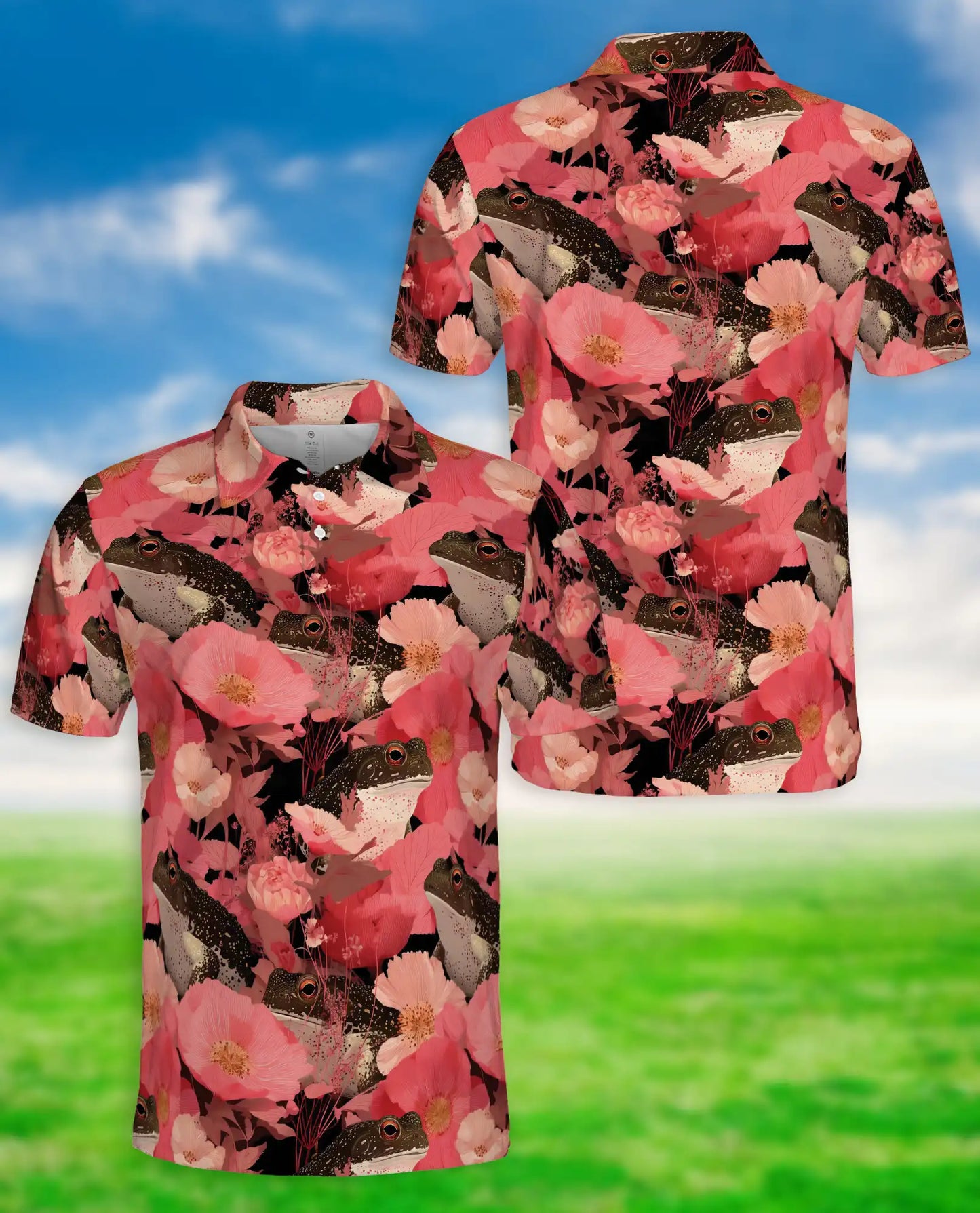 Floral Frog Garden Polo Shirt Botanical Wildflower Nature Pattern | Azhawaiian