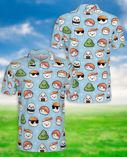 Cute Sushi Polo Shirt, Kawaii Food Print | Azhawaiian