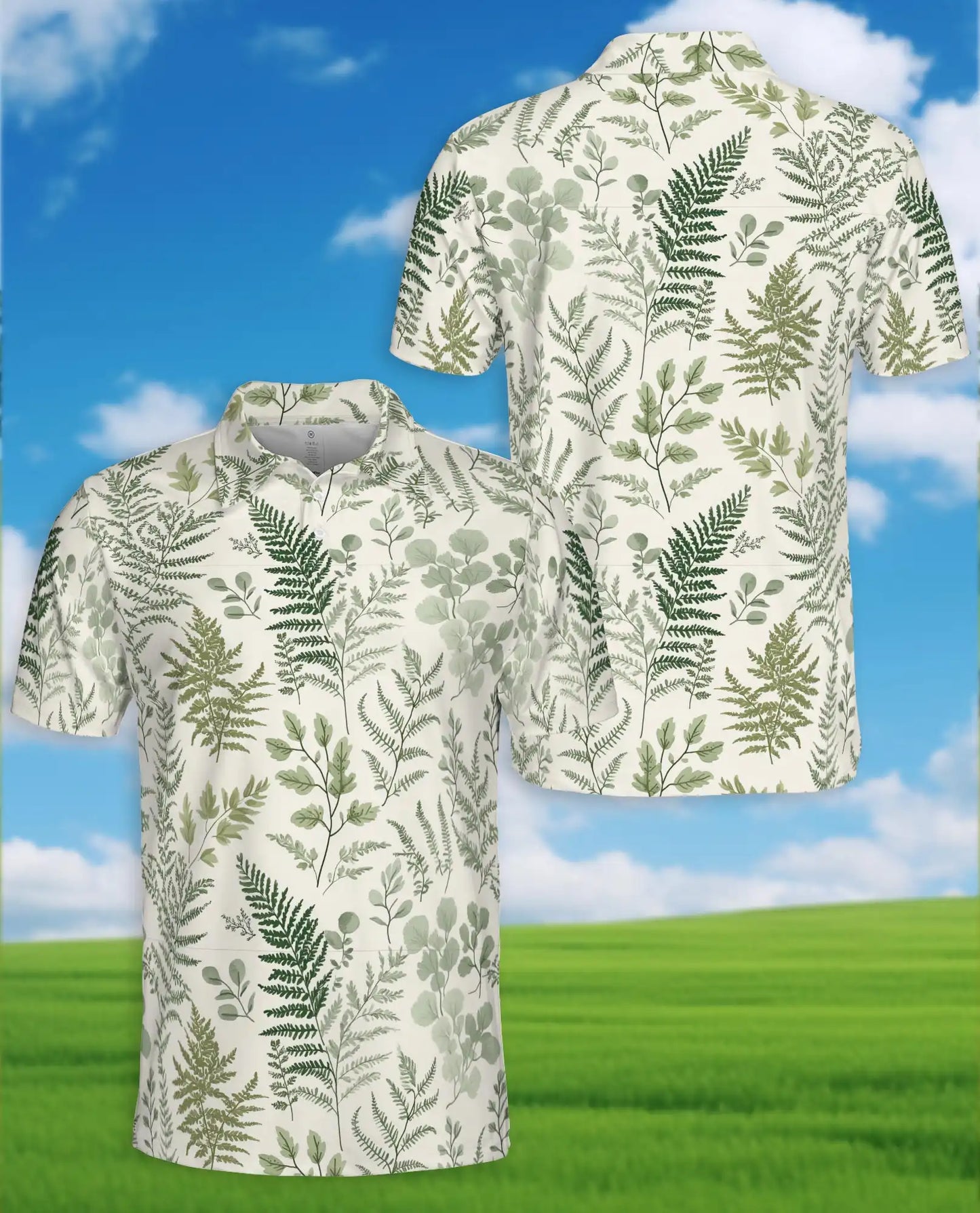Botanical Fern Polo Shirt - Minimalist Nature Style | Azhawaiian