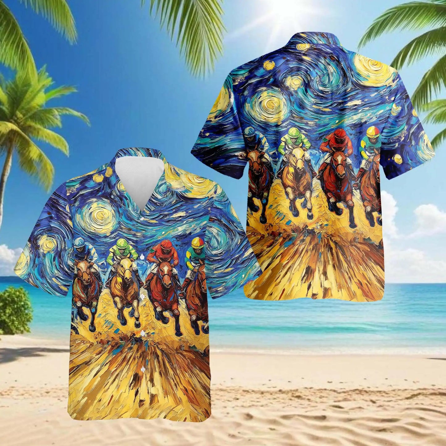 Horse Racing Art Hawaiian Shirt - Jockey Racing Impressionist Design | Azhawaiian
